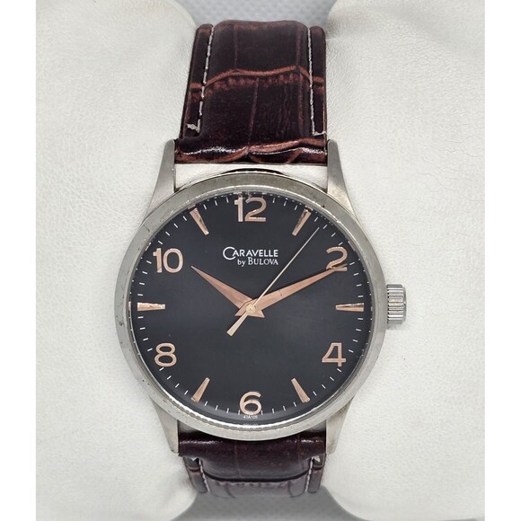 Other - Men's Caravelle New York by Bulova Black Dial Brown Leather Strap Watch 13